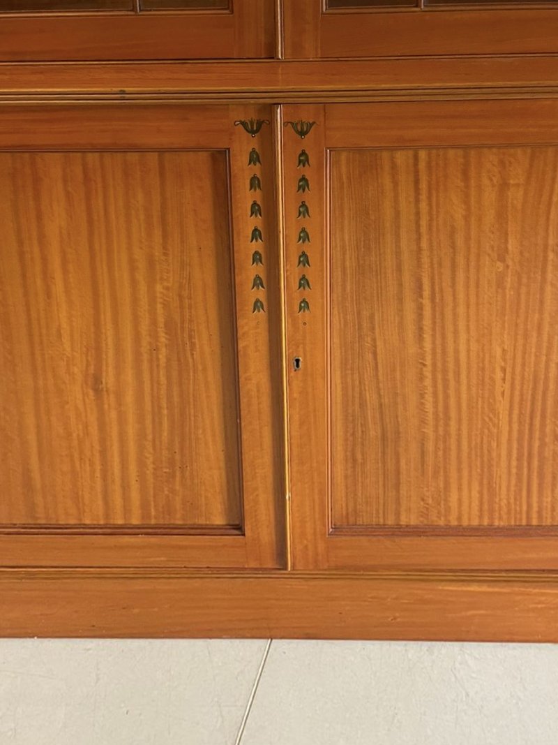 Large Quality Satinwood Astral Glazed Breakfront Display Cabinet with Original Painted Decoration - Image 14